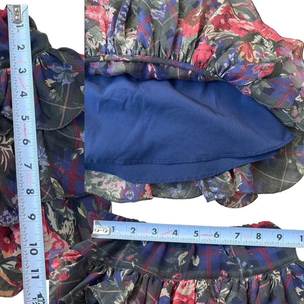 Ralph Lauren Floral Plaid Printed Tiered Skirt Kids Sz 3/3T